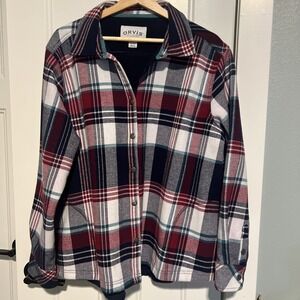 Orvis Pinnacle Women's XXL Flannel Shacket Jacket Shirt Fleece Lined Plaid